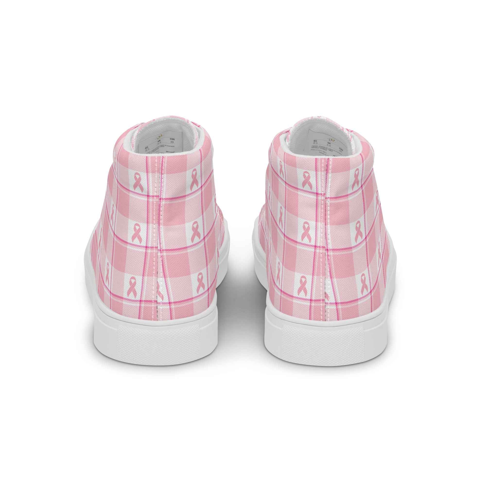 Men’s High Top Canvas Shoes Breast Cancer Awareness Plaid - Scottish Squares