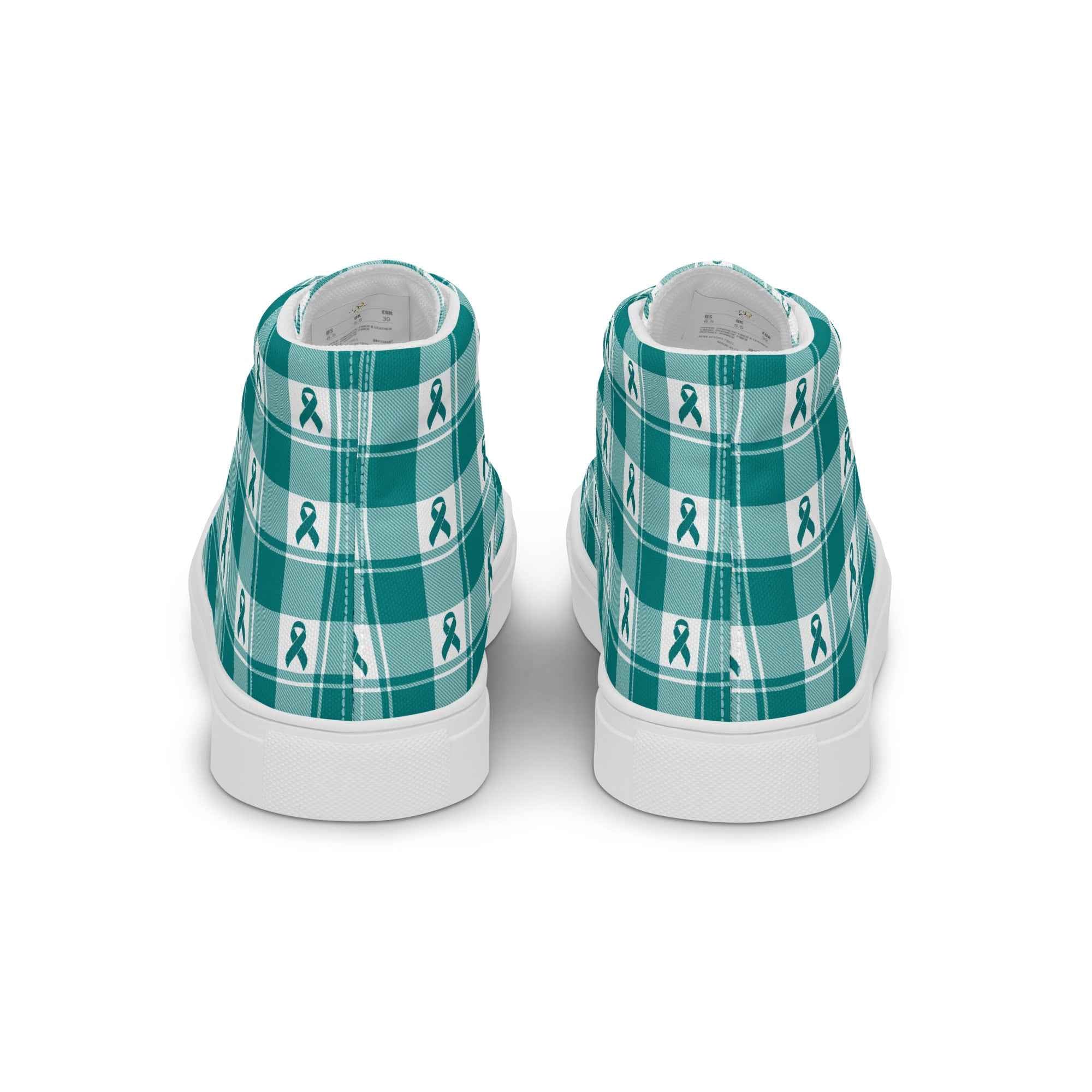 Men’s High Top Canvas Shoes Cervical Cancer Awareness Plaid, Teal Ribbon, Supportive Gift - Scottish Squares