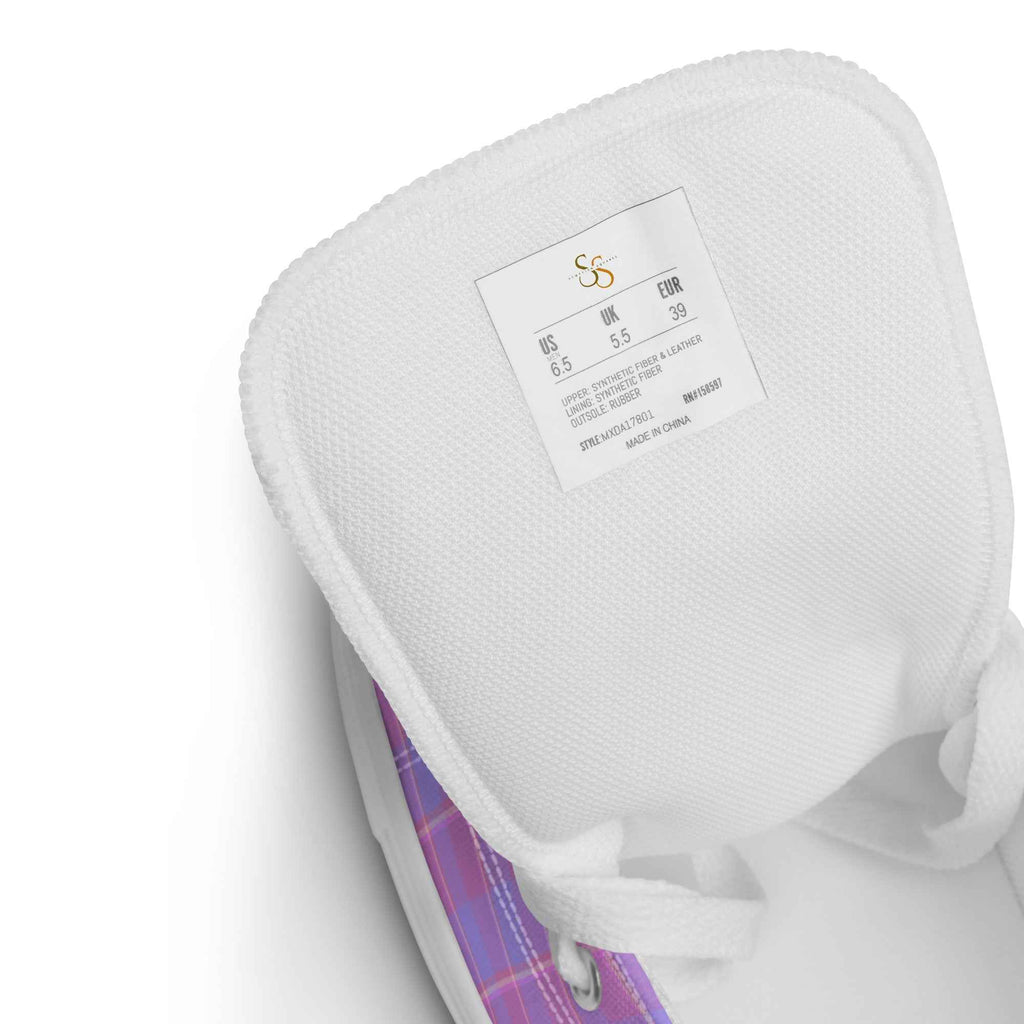 Men’s High Top Canvas Shoes Viola and Dull Lavender Plaid - Scottish Squares
