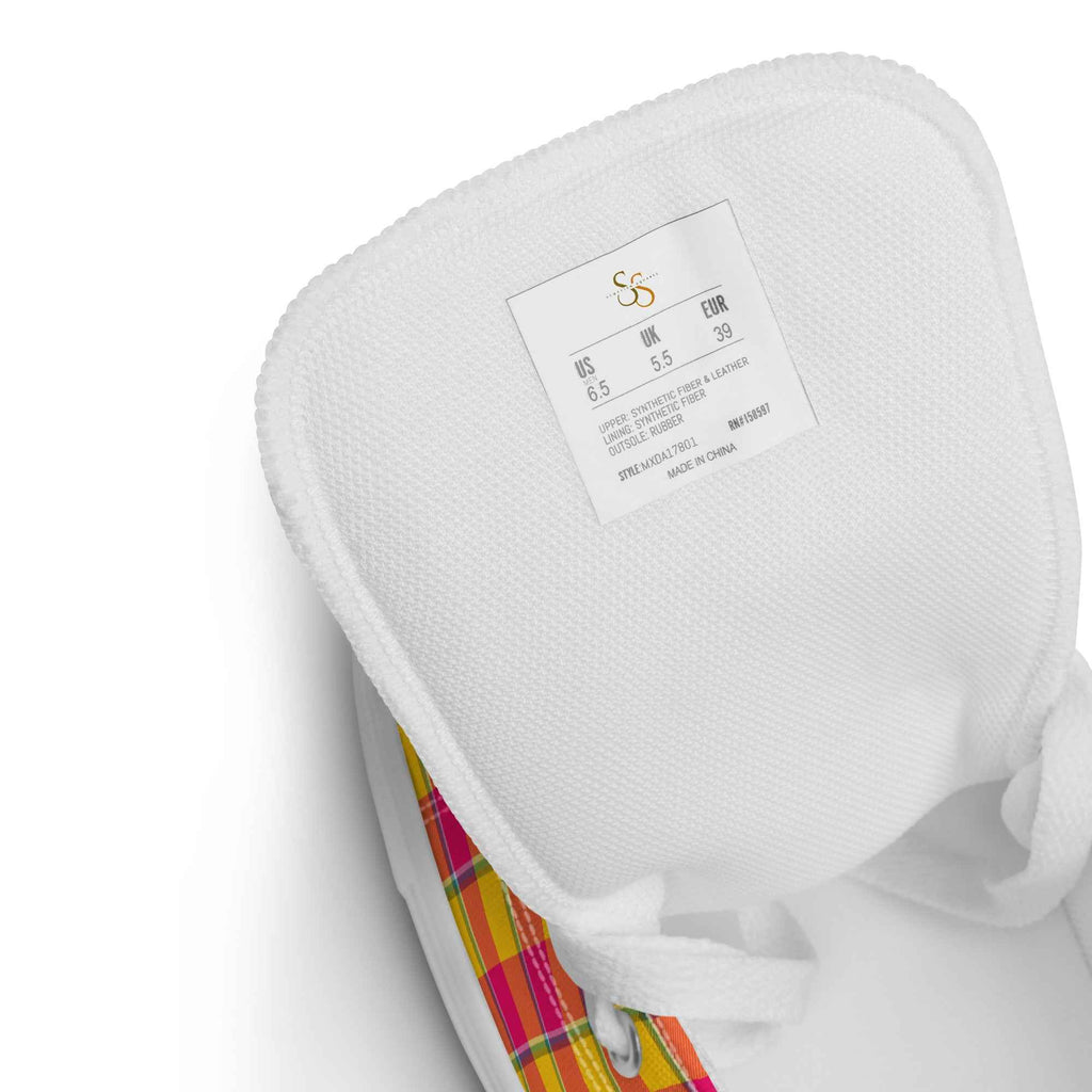 Men’s High Top Canvas Shoes Corn and Razzmatazz Plaid - Scottish Squares