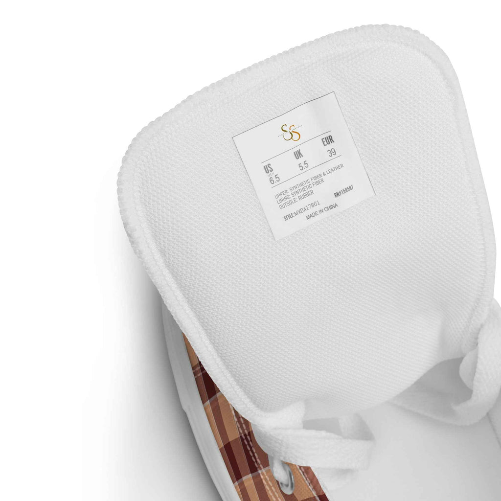 Men’s High Top Canvas Shoes Whiskey and Livid Brown Plaid - Scottish Squares