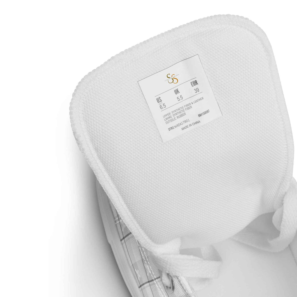 Men’s High Top Canvas Shoes Lung Cancer Awareness Plaid, White Ribbon, Supportive Gift - Scottish Squares