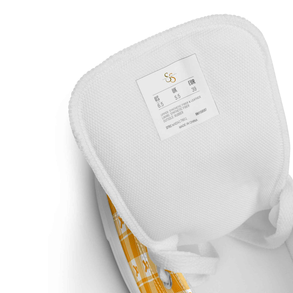 Men’s High Top Canvas Shoes Kidney Cancer Awareness Plaid, Orange Ribbon, Supportive Gift - Scottish Squares