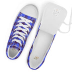 Men’s High Top Canvas Shoes Cornflower Blue and Livid Brown Plaid - Scottish Squares