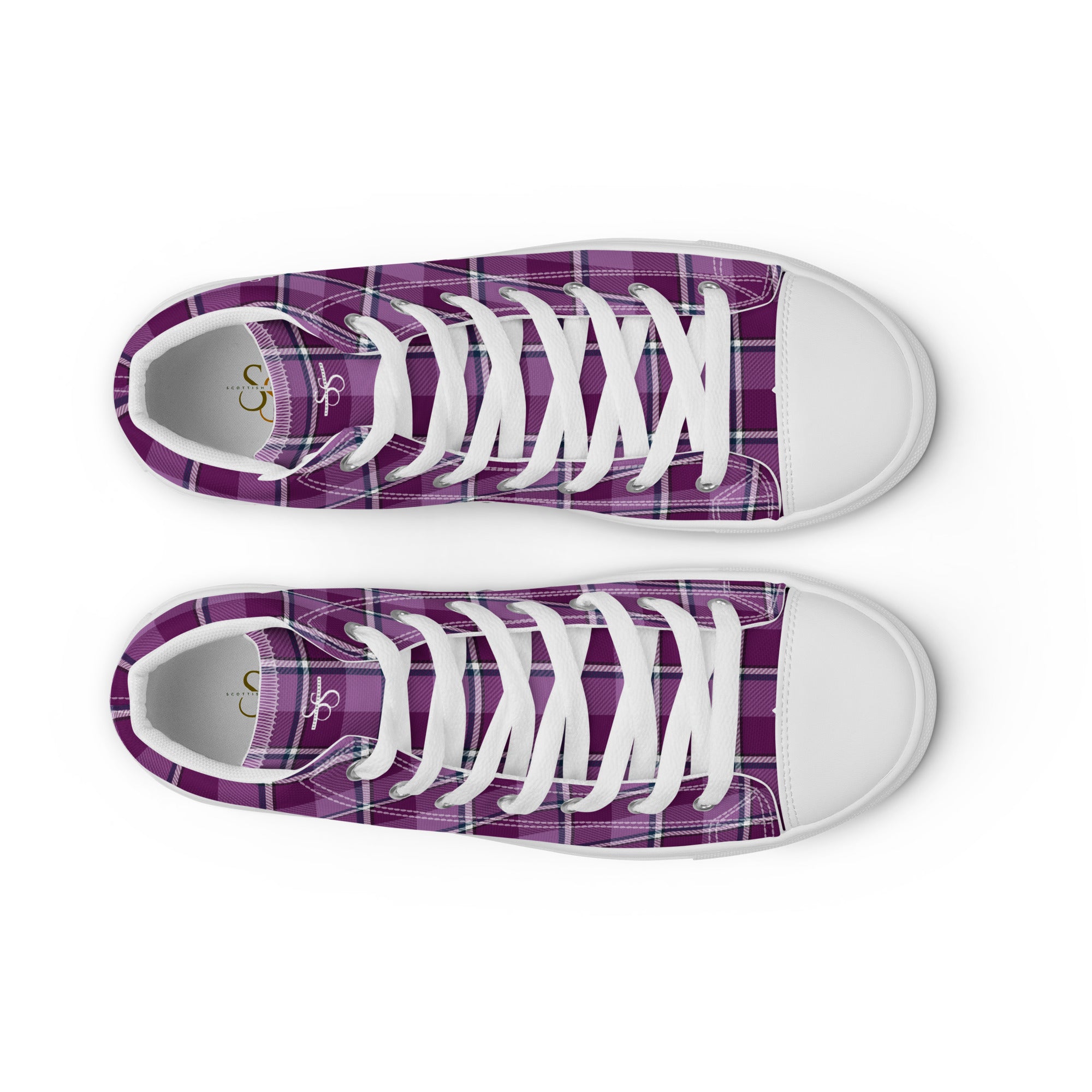 Men’s High Top Canvas Shoes Purple and Trendy Pink Plaid - Scottish Squares