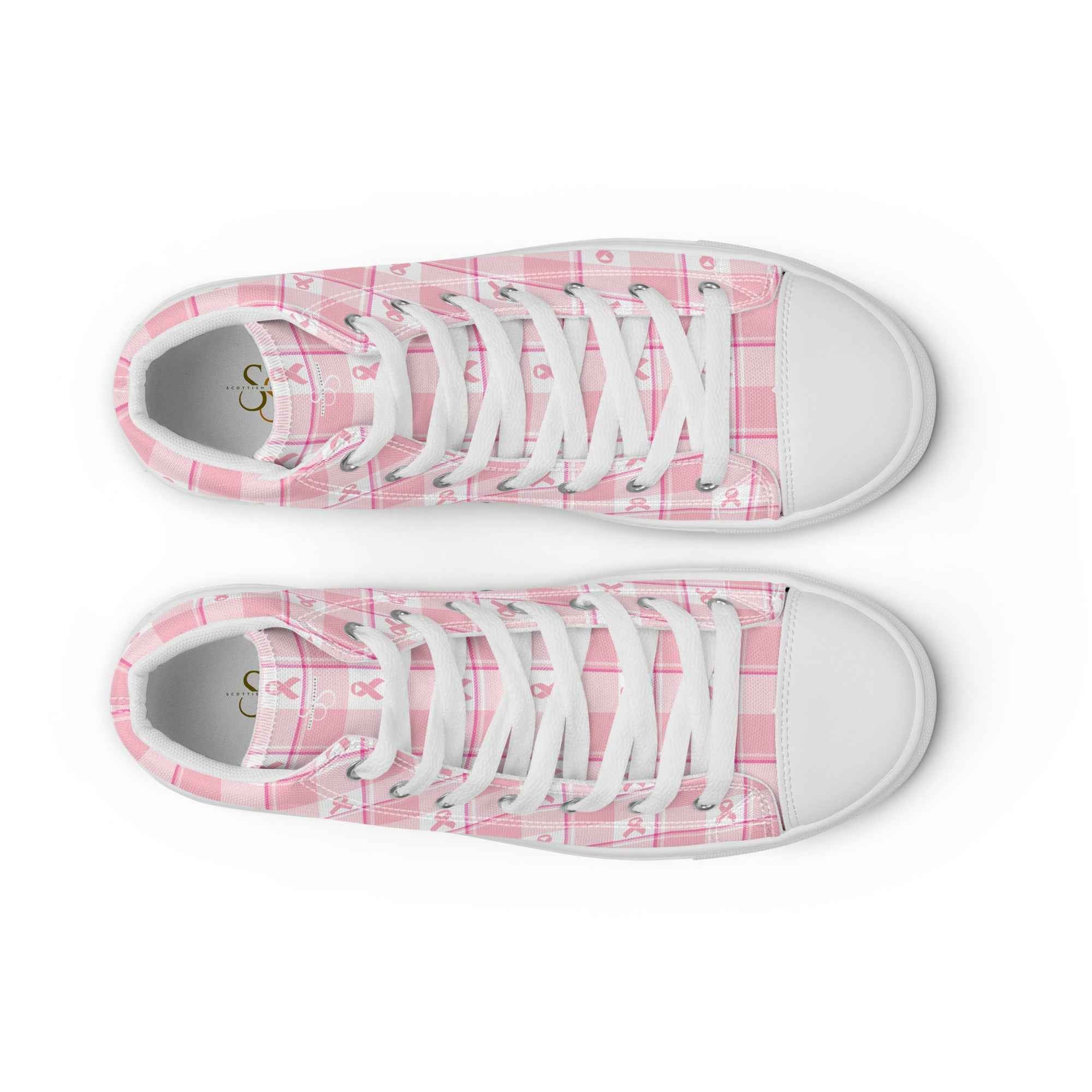 Men’s High Top Canvas Shoes Breast Cancer Awareness Plaid - Scottish Squares