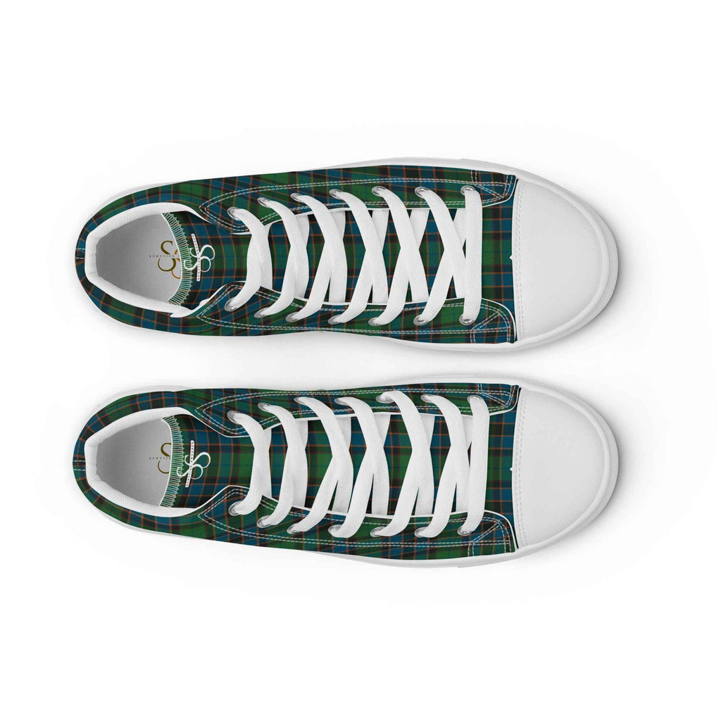 Men’s High Top Canvas Shoes Green Blue Orange Plaid Tartan