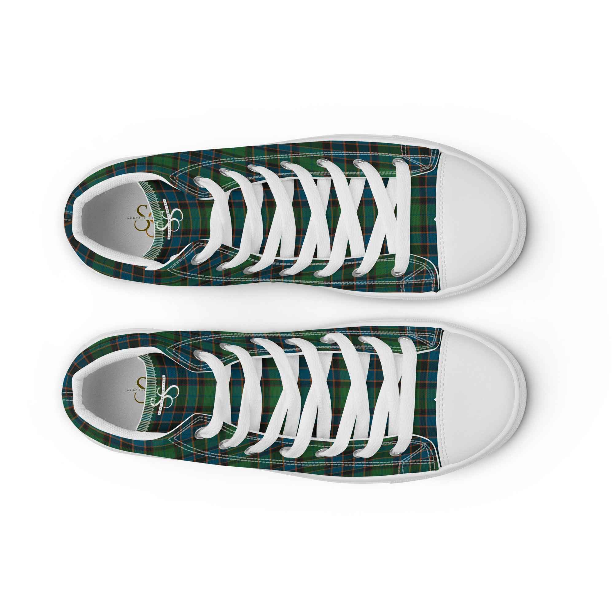 Men’s High Top Canvas Shoes Green Blue Orange Plaid Tartan