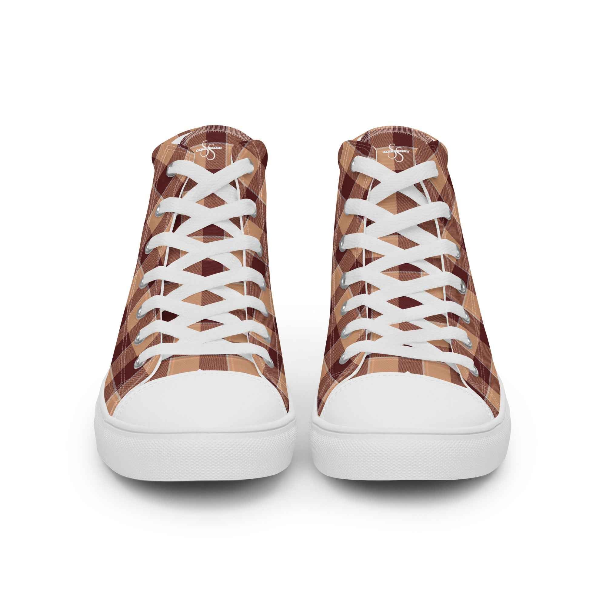 Men’s High Top Canvas Shoes Whiskey and Livid Brown Plaid - Scottish Squares