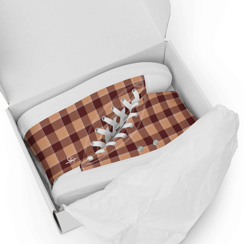 Men’s High Top Canvas Shoes Whiskey and Livid Brown Plaid - Scottish Squares