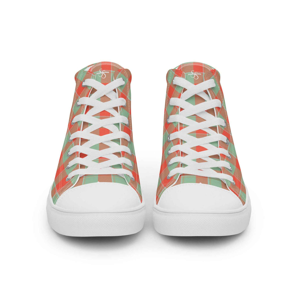 Men’s High Top Canvas Shoes Spring Rain and Persimmon Plaid - Scottish Squares