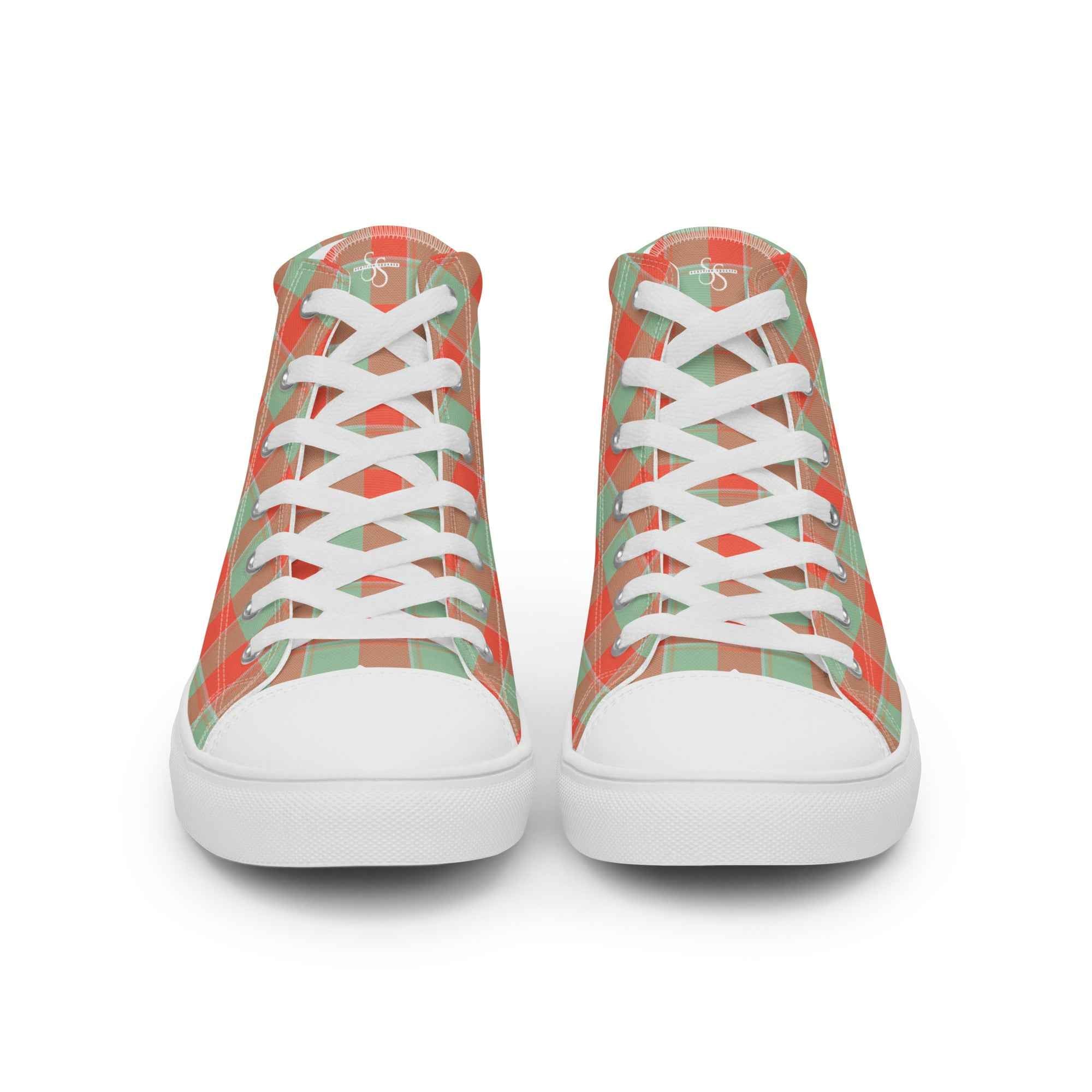 Men’s High Top Canvas Shoes Spring Rain and Persimmon Plaid - Scottish Squares