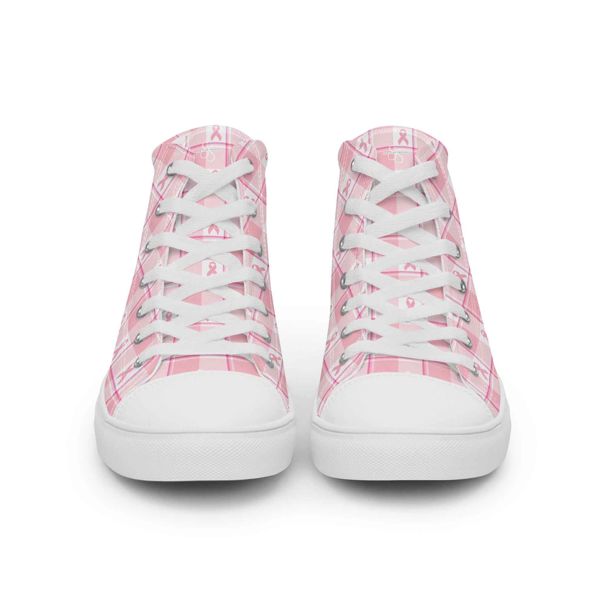 Men’s High Top Canvas Shoes Breast Cancer Awareness Plaid - Scottish Squares