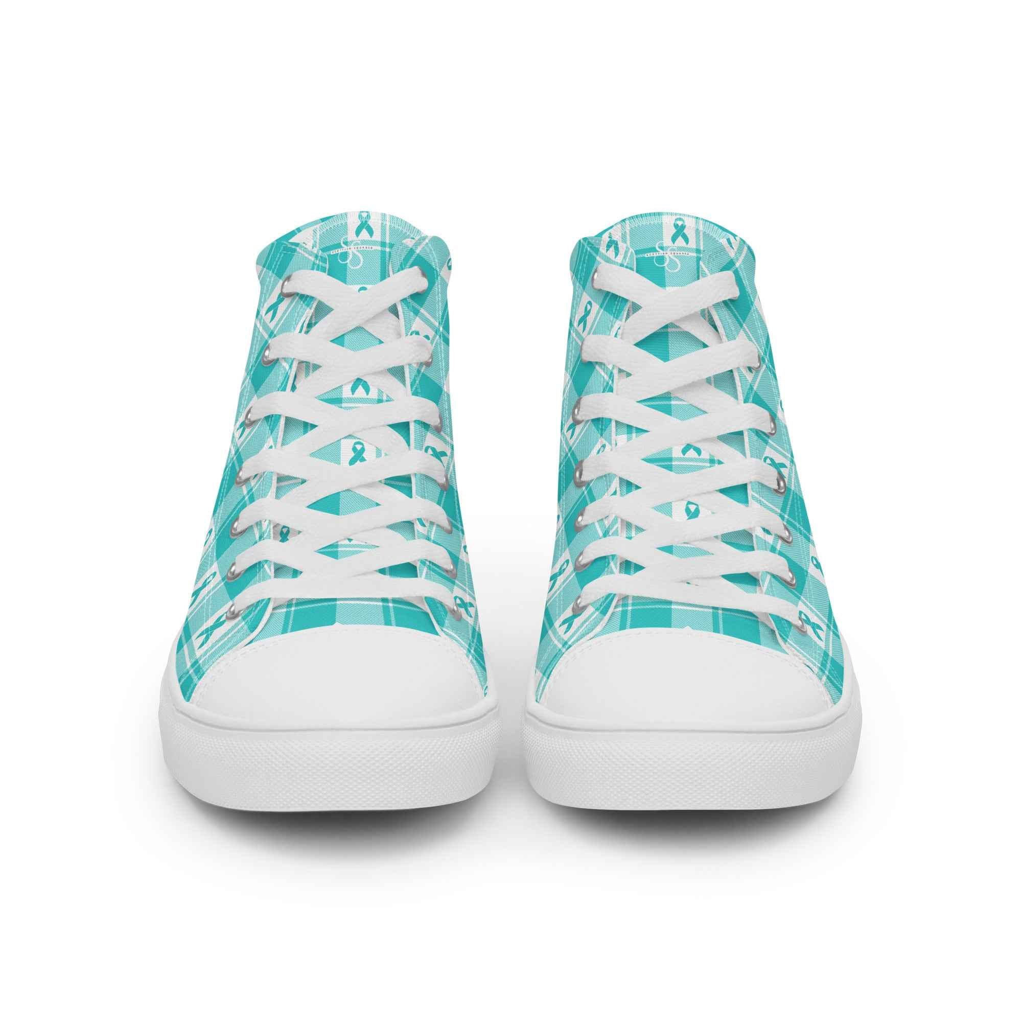 Men’s High Top Canvas Shoes Ovarian Cancer Awareness Plaid - Scottish Squares