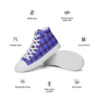 Men’s High Top Canvas Shoes Cornflower Blue and Livid Brown Plaid - Scottish Squares