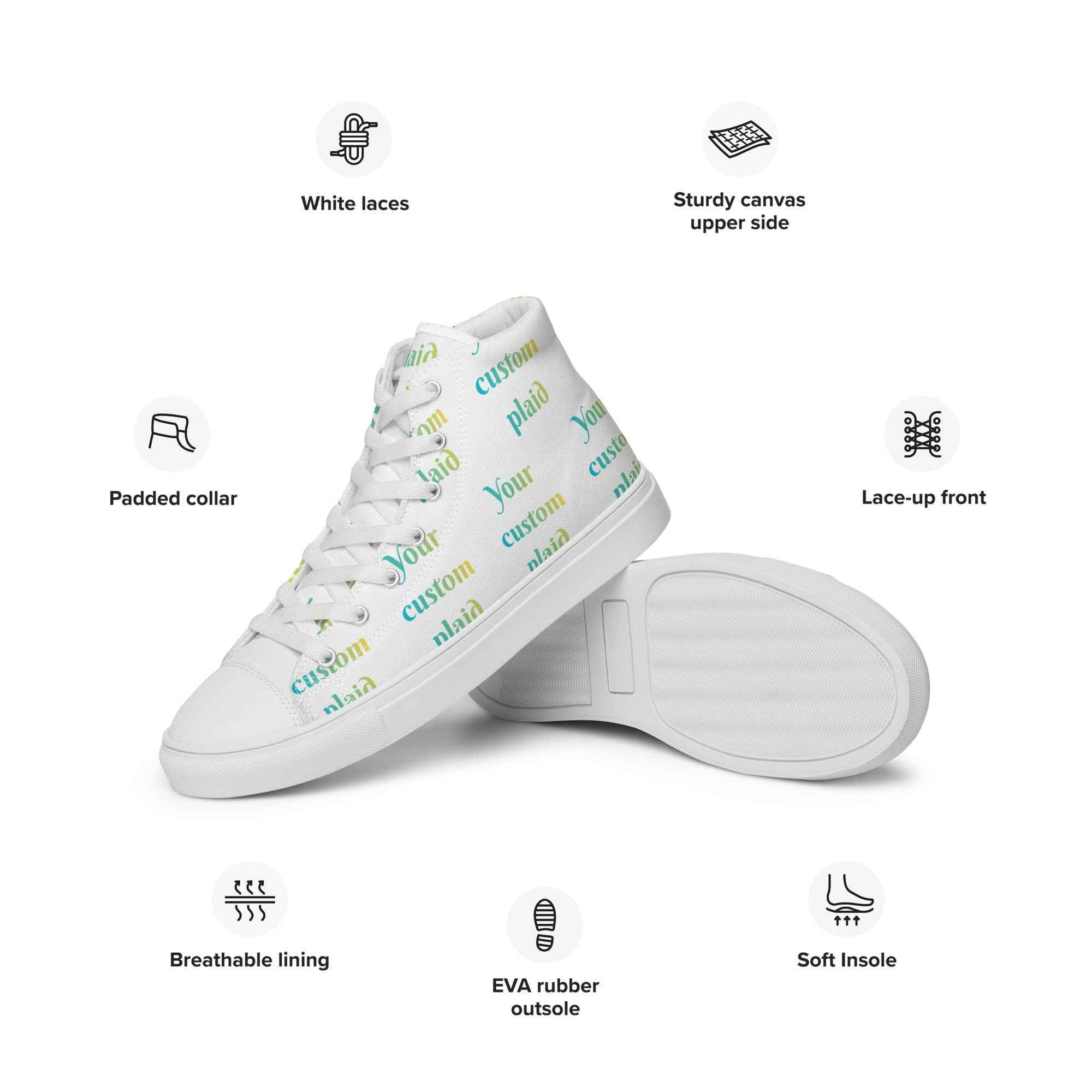 Men’s High Top Canvas Shoes Your Own Birthday Plaid - Scottish Squares