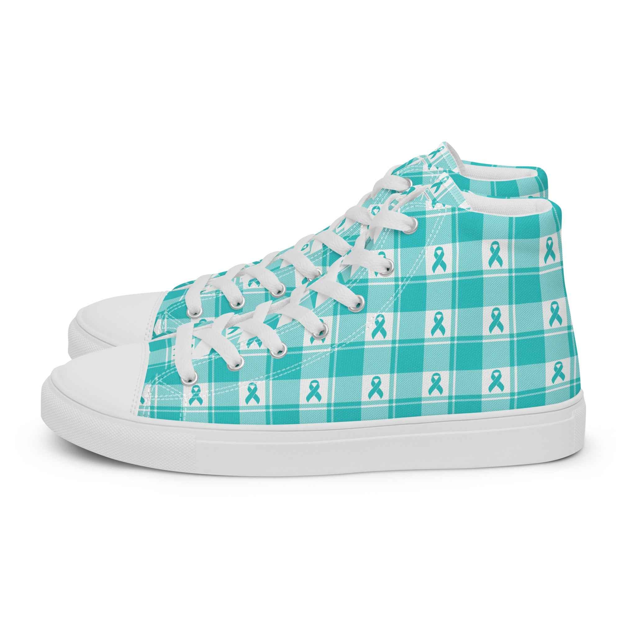Men’s High Top Canvas Shoes Ovarian Cancer Awareness Plaid - Scottish Squares