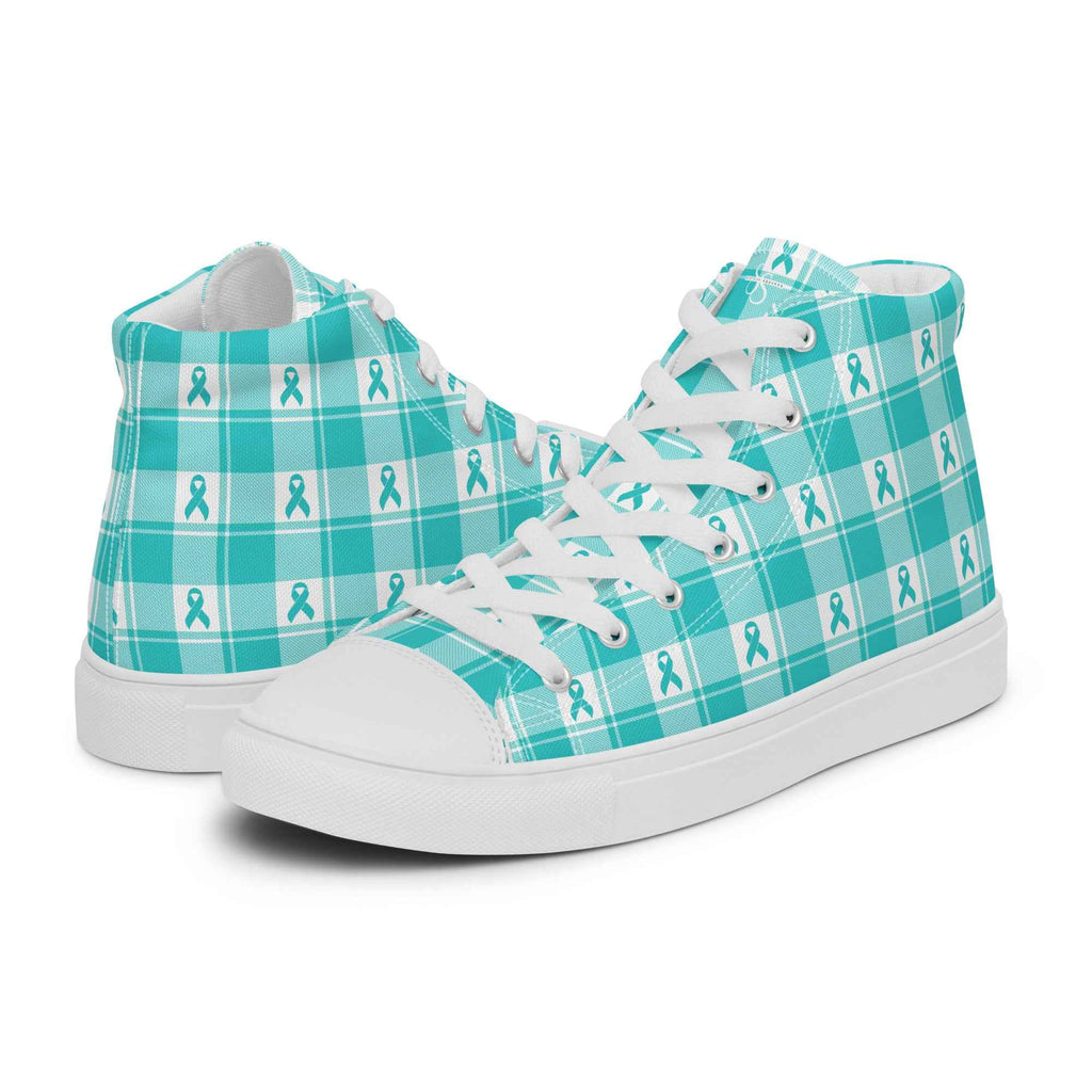 Men’s High Top Canvas Shoes Ovarian Cancer Awareness Plaid - Scottish Squares