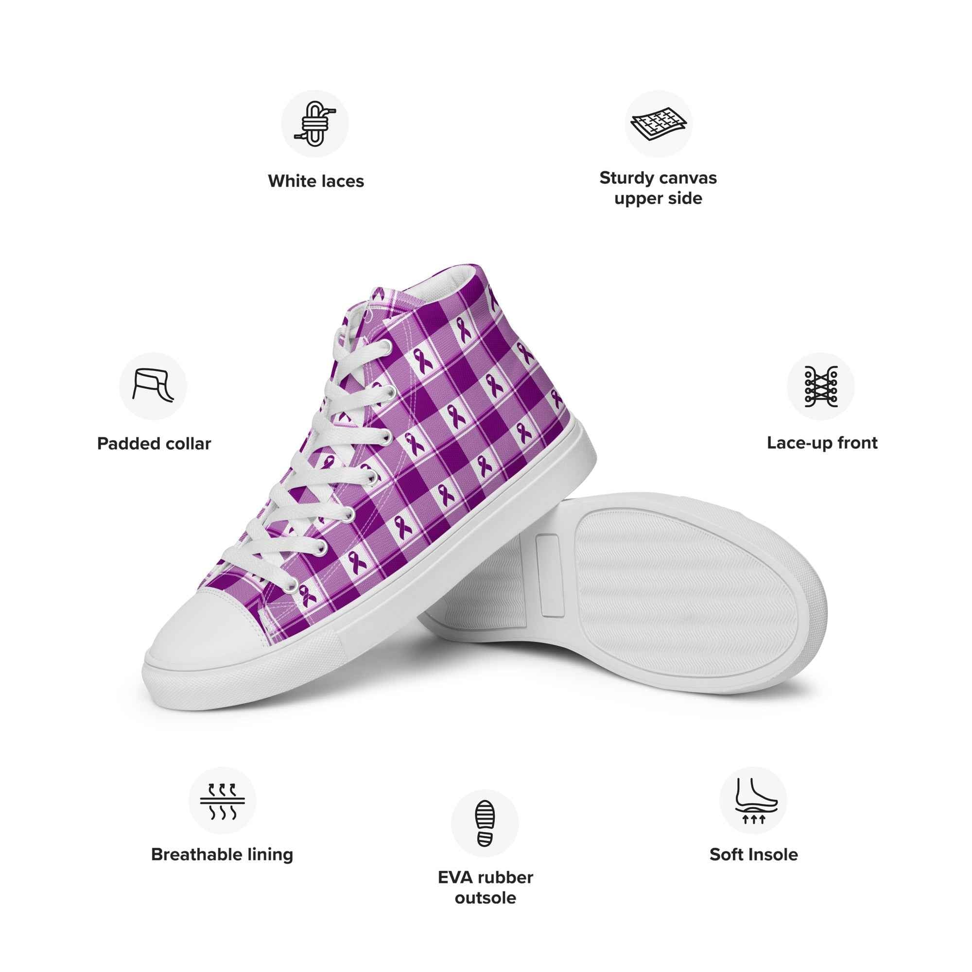 Men’s High Top Canvas Shoes Pancreatic Cancer Awareness Plaid - Scottish Squares