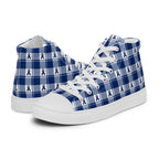 Men’s High Top Canvas Shoes Colorectal Cancer Awareness Plaid, Dark Blue Ribbon, Supportive Gift - Scottish Squares