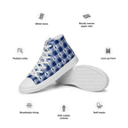 Men’s High Top Canvas Shoes Colorectal Cancer Awareness Plaid, Dark Blue Ribbon, Supportive Gift - Scottish Squares