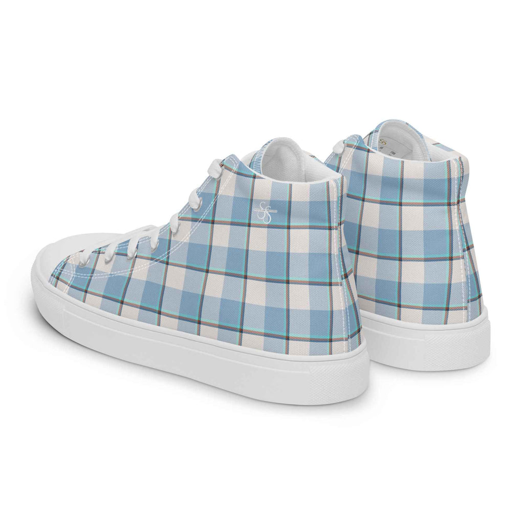 Men’s High Top Canvas Shoes Pink Cloud and Blue Lagoon Plaid - Scottish Squares