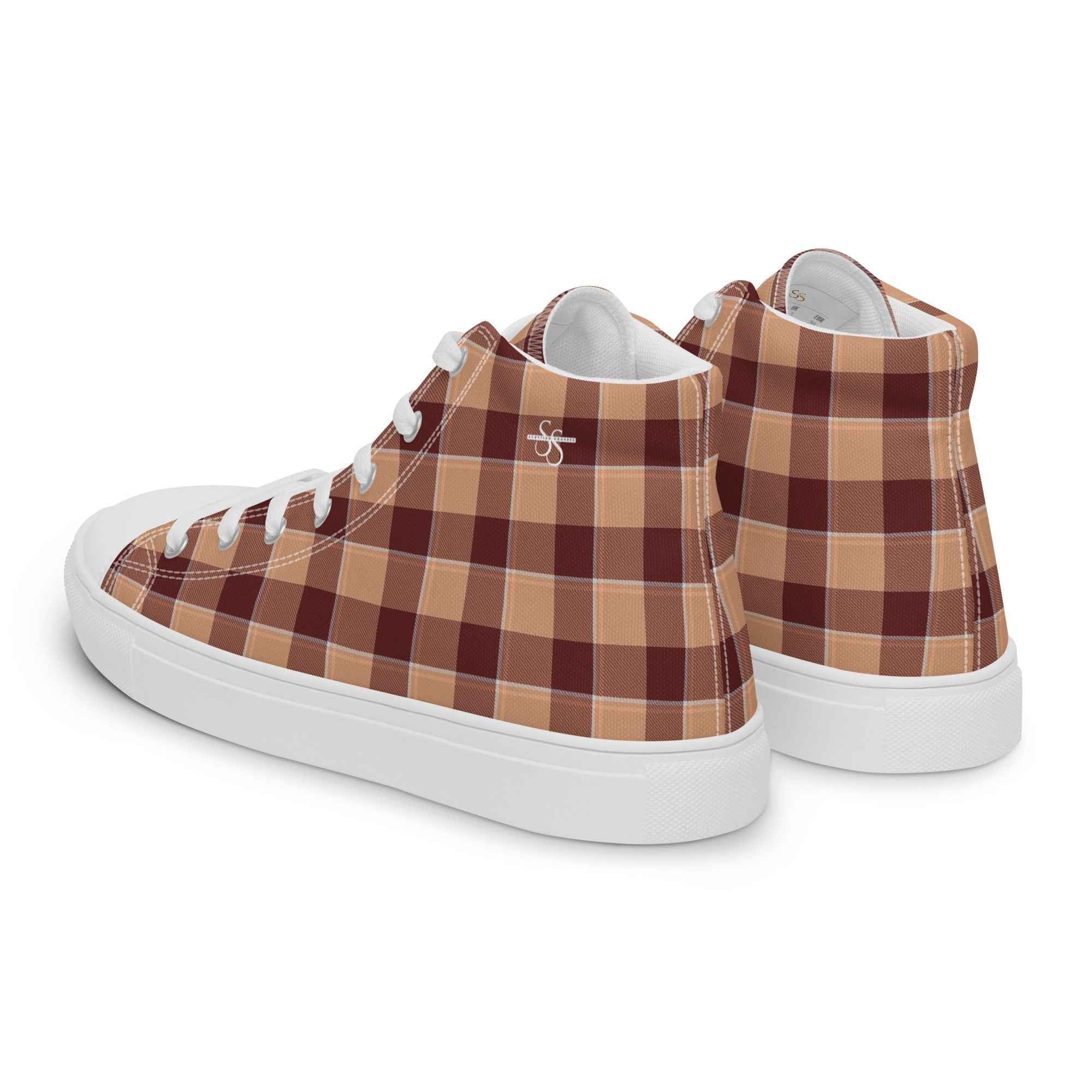 Men’s High Top Canvas Shoes Whiskey and Livid Brown Plaid - Scottish Squares