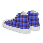 Men’s High Top Canvas Shoes Cornflower Blue and Livid Brown Plaid - Scottish Squares