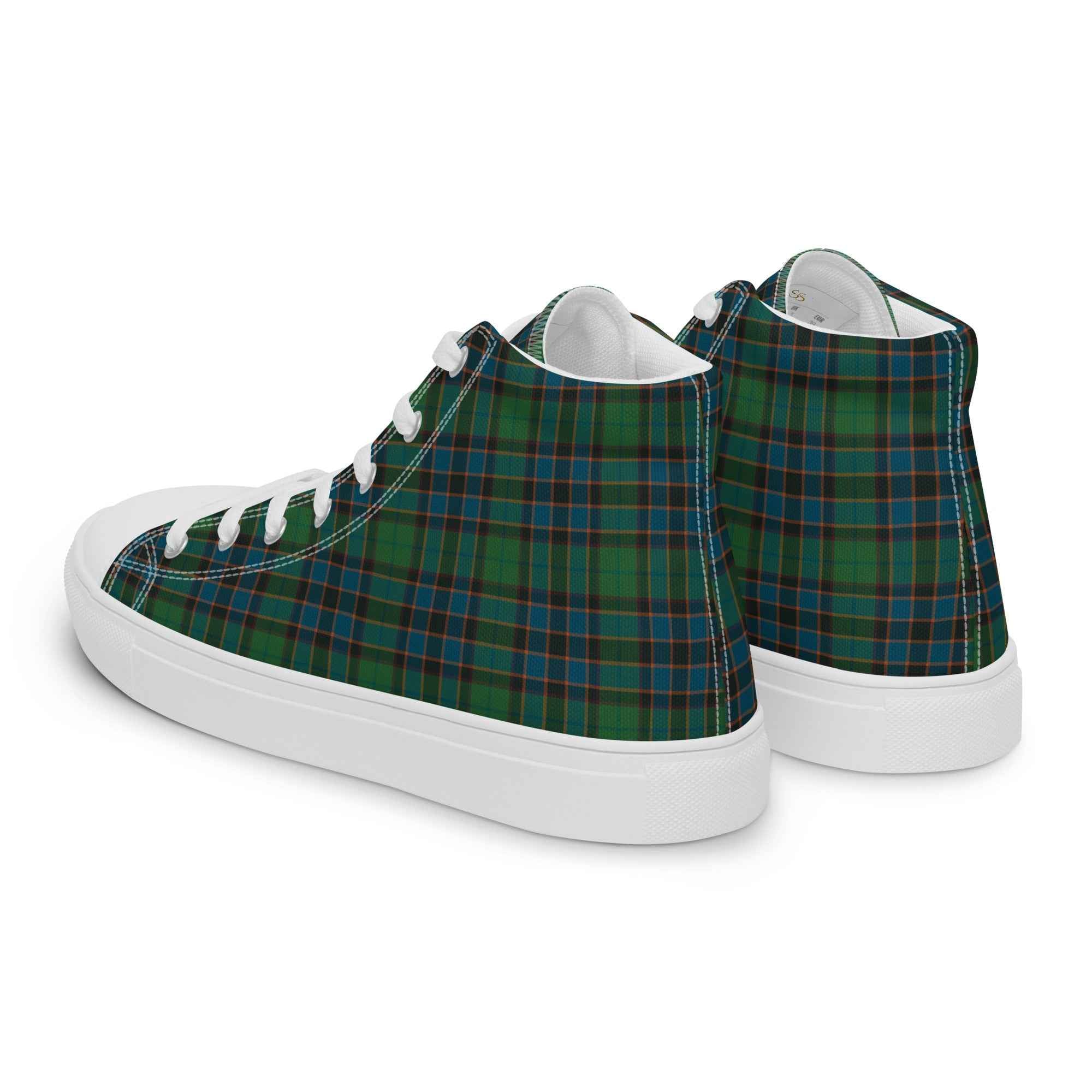 Men’s High Top Canvas Shoes Green Blue Orange Plaid Tartan