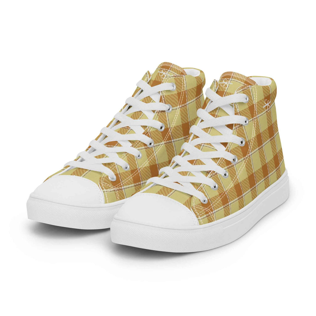 Men’s High Top Canvas Shoes Zombie and Copper Plaid - Scottish Squares