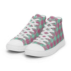 Men’s High Top Canvas Shoes Vista Blue and Turkish Rose Plaid - Scottish Squares