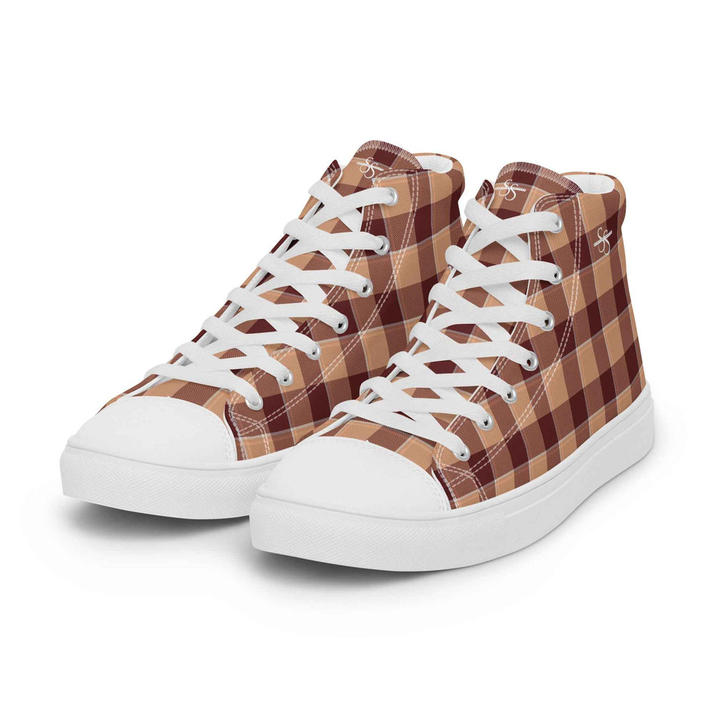 Men’s High Top Canvas Shoes Whiskey and Livid Brown Plaid - Scottish Squares