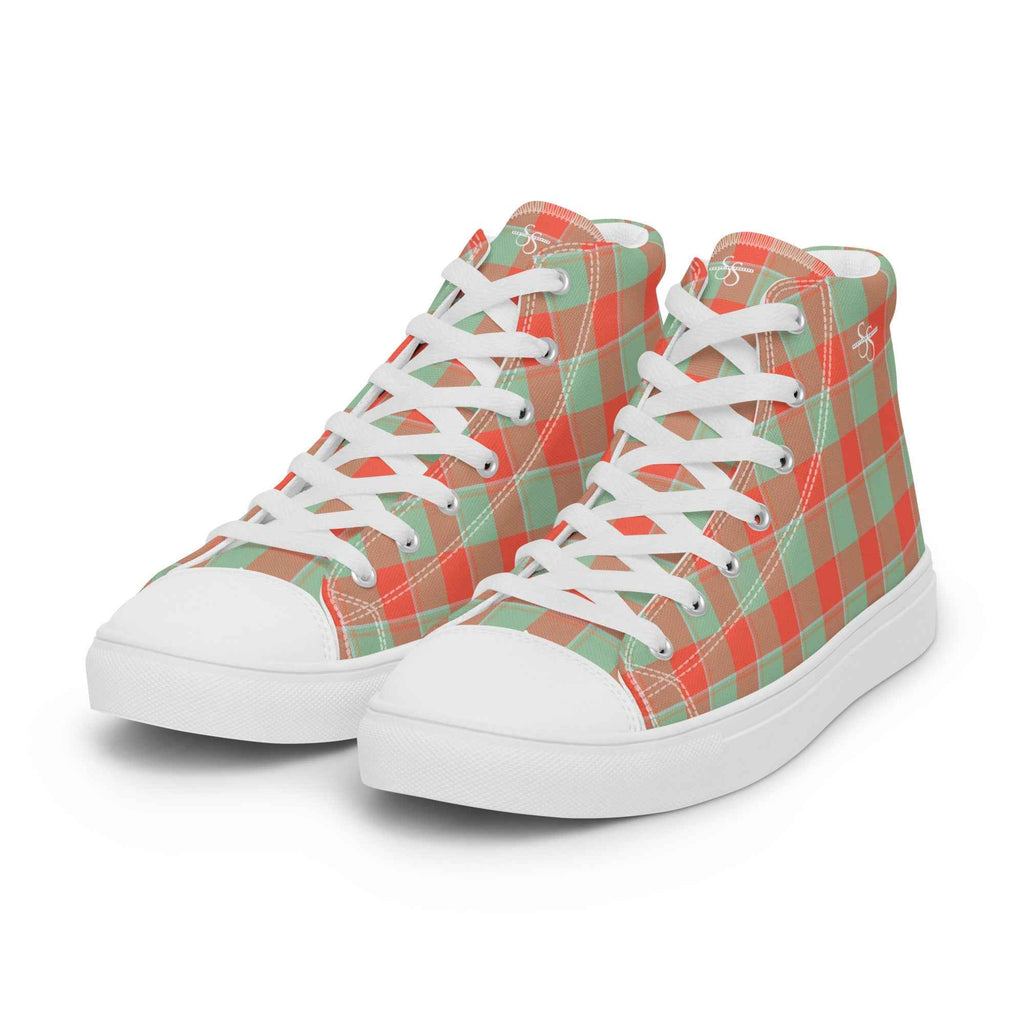 Men’s High Top Canvas Shoes Spring Rain and Persimmon Plaid - Scottish Squares