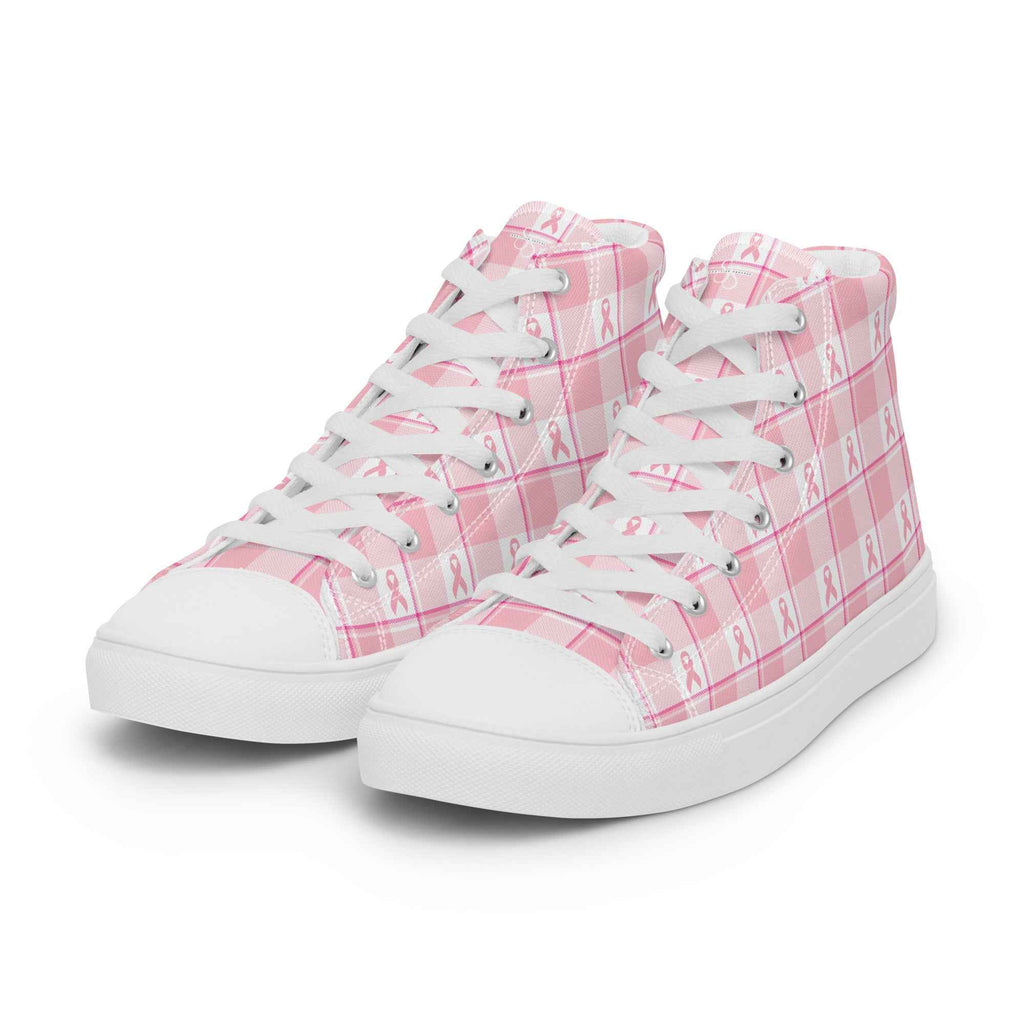 Men’s High Top Canvas Shoes Breast Cancer Awareness Plaid - Scottish Squares