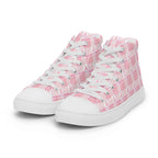 Men’s High Top Canvas Shoes Breast Cancer Awareness Plaid - Scottish Squares