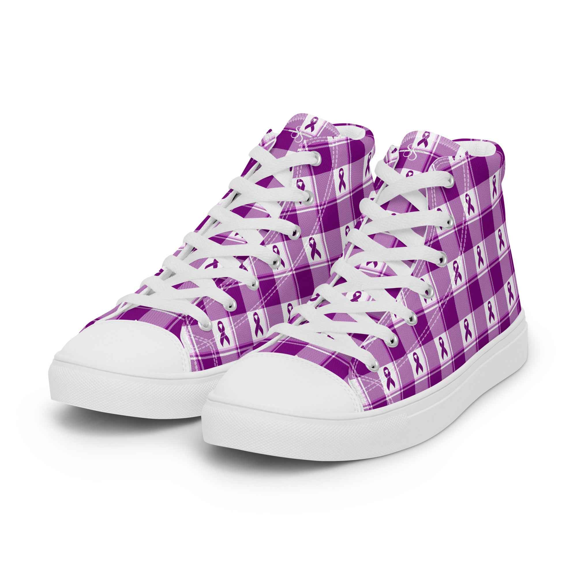 Men’s High Top Canvas Shoes Pancreatic Cancer Awareness Plaid - Scottish Squares