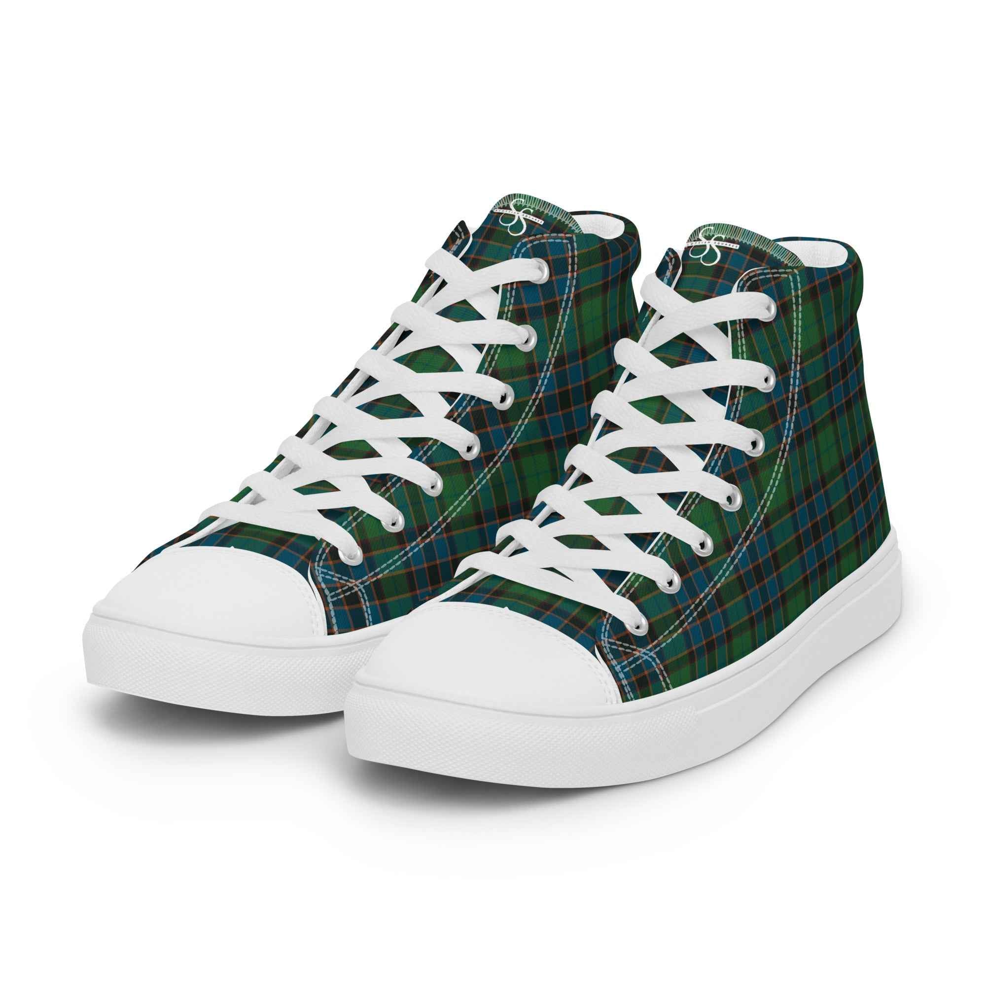 Men’s High Top Canvas Shoes Green Blue Orange Plaid Tartan