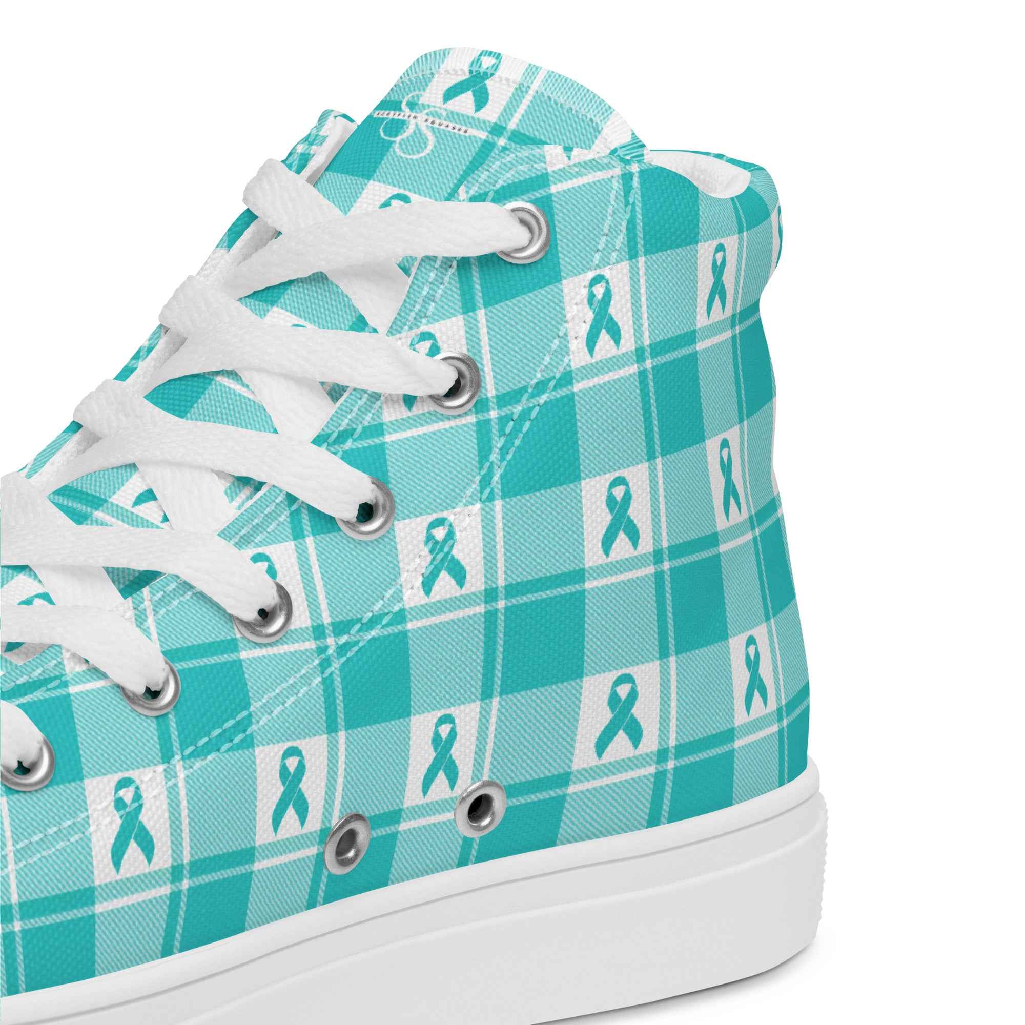 Men’s High Top Canvas Shoes Ovarian Cancer Awareness Plaid - Scottish Squares