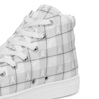 Men’s High Top Canvas Shoes Lung Cancer Awareness Plaid, White Ribbon, Supportive Gift - Scottish Squares