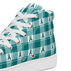 Men’s High Top Canvas Shoes Cervical Cancer Awareness Plaid, Teal Ribbon, Supportive Gift - Scottish Squares
