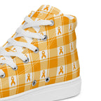 Men’s High Top Canvas Shoes Kidney Cancer Awareness Plaid, Orange Ribbon, Supportive Gift - Scottish Squares