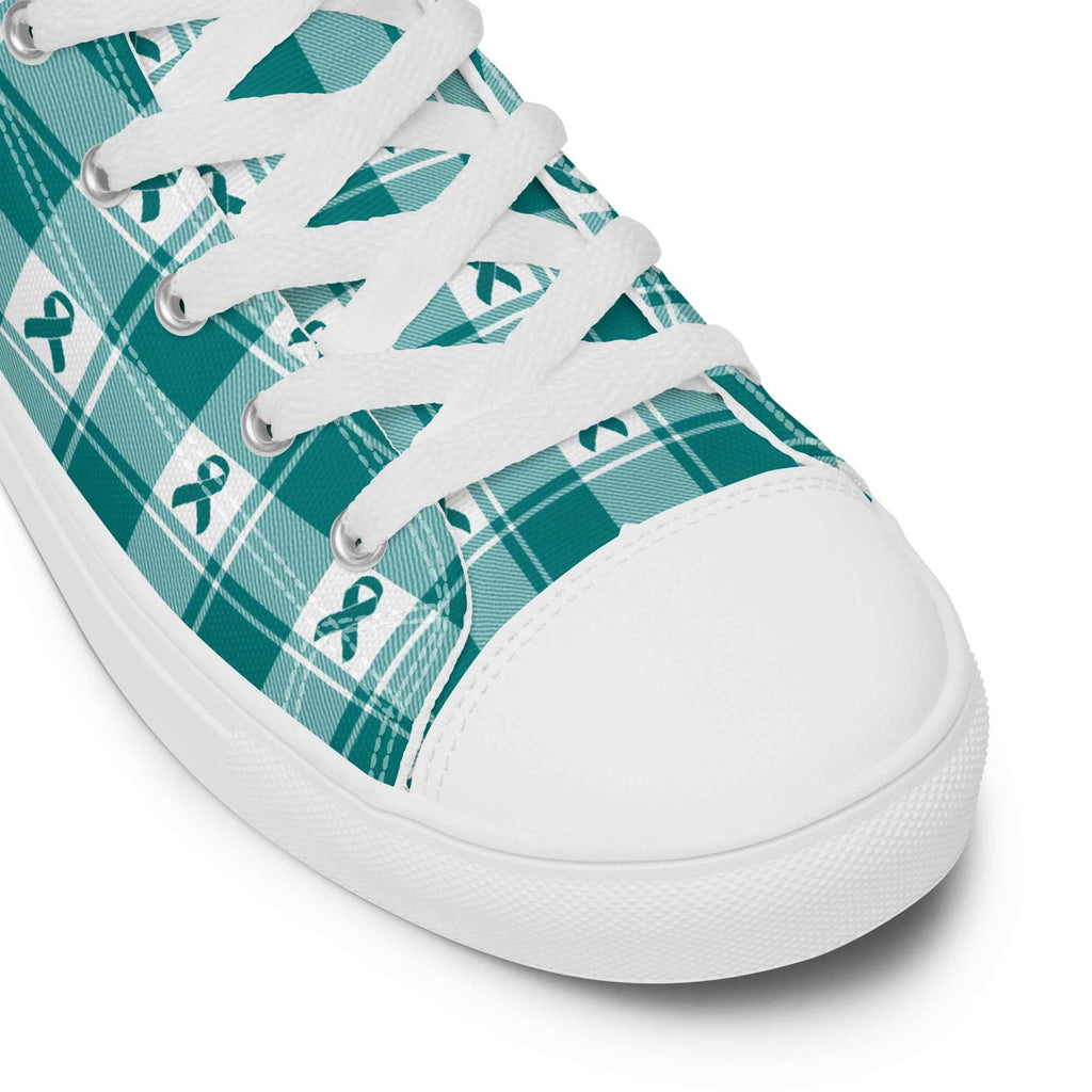 Men’s High Top Canvas Shoes Cervical Cancer Awareness Plaid, Teal Ribbon, Supportive Gift - Scottish Squares