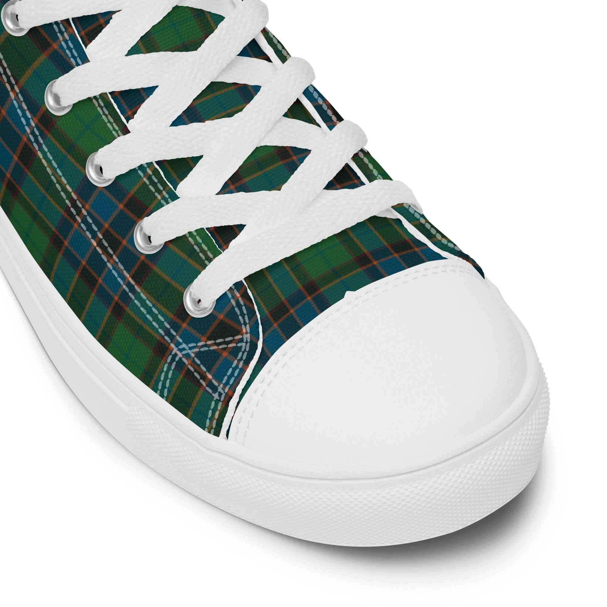 Men’s High Top Canvas Shoes Green Blue Orange Plaid Tartan