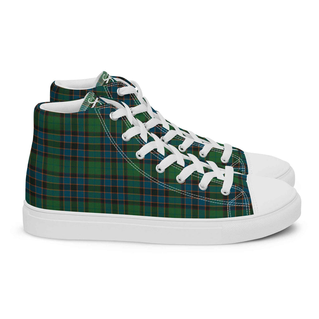 Men’s High Top Canvas Shoes Green Blue Orange Plaid Tartan