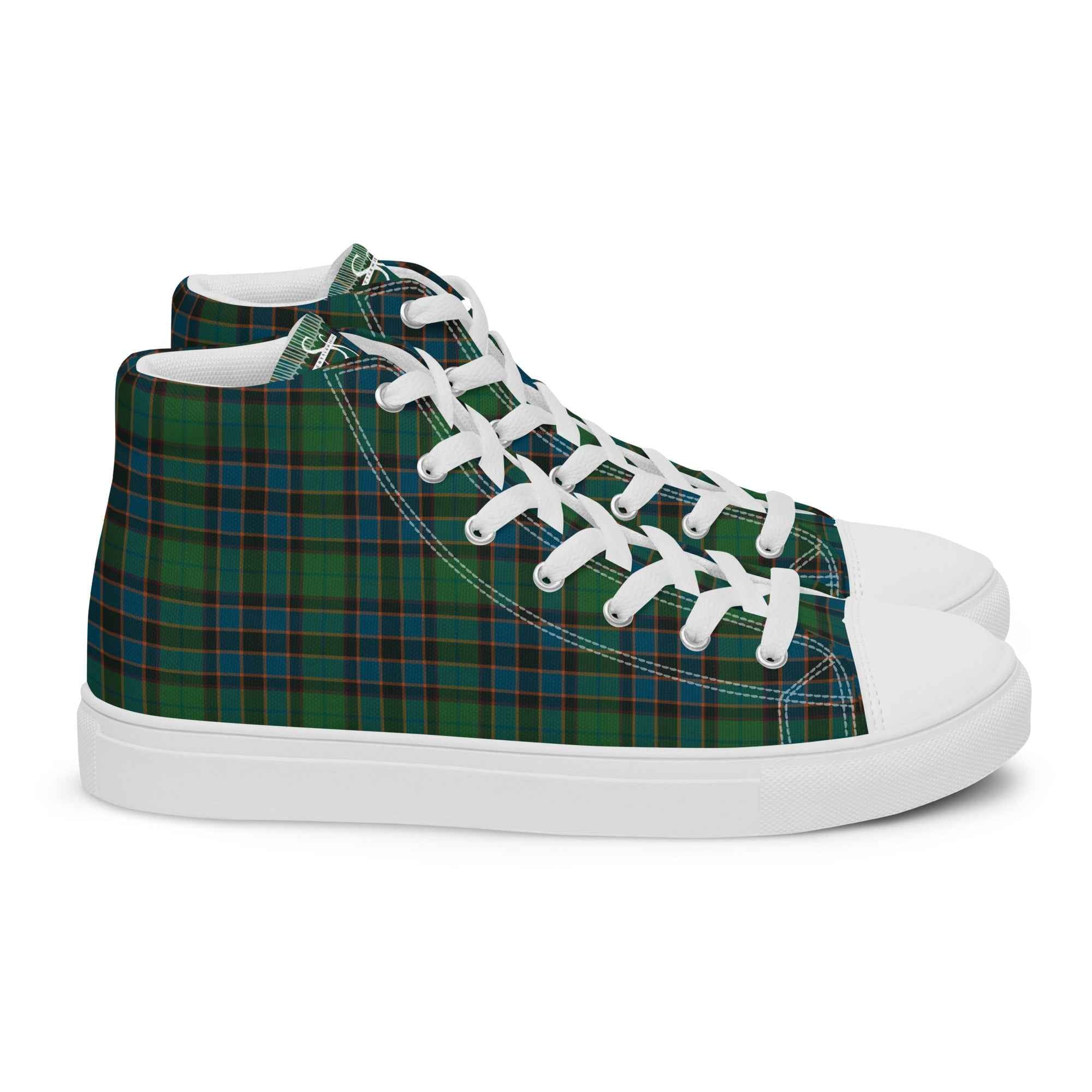 Men’s High Top Canvas Shoes Green Blue Orange Plaid Tartan