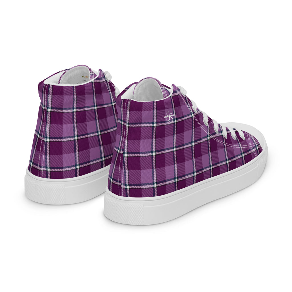 Men’s High Top Canvas Shoes Purple and Trendy Pink Plaid - Scottish Squares