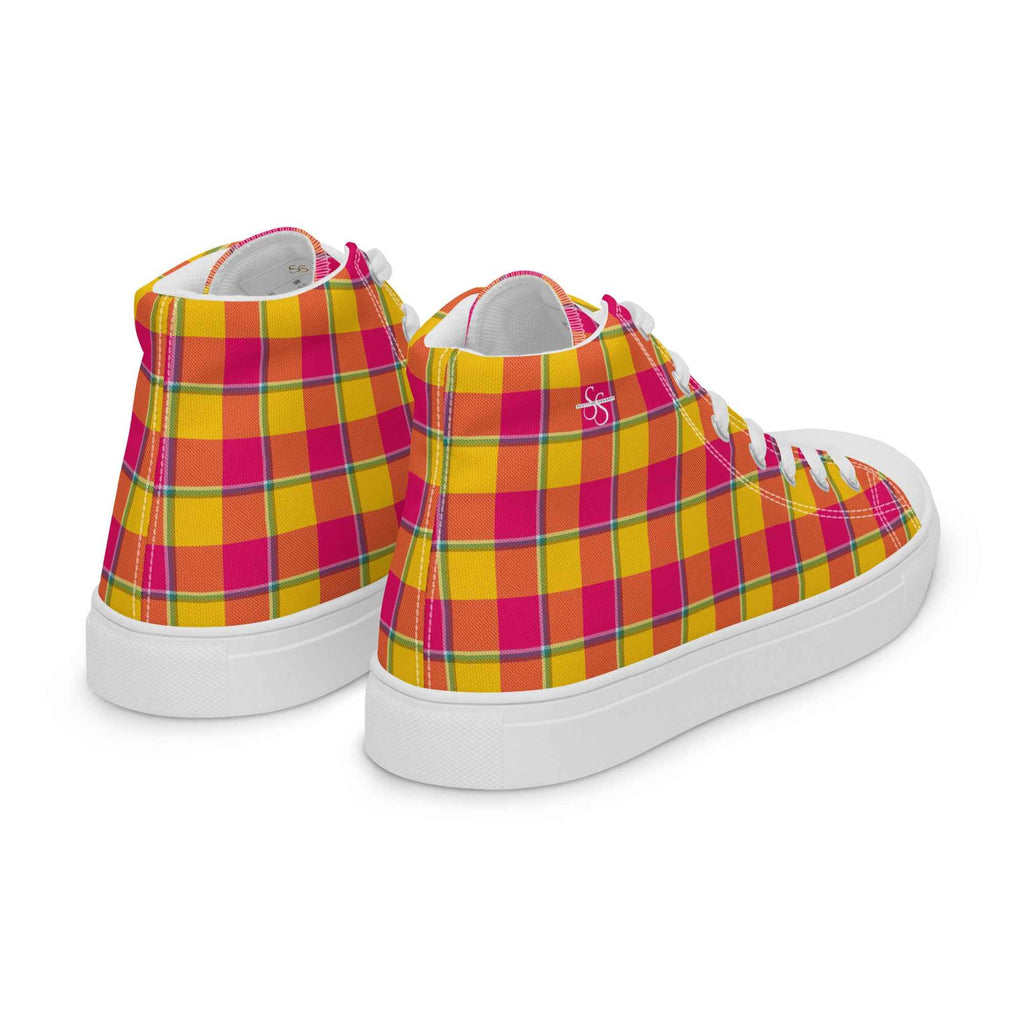 Men’s High Top Canvas Shoes Corn and Razzmatazz Plaid - Scottish Squares