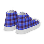 Men’s High Top Canvas Shoes Cornflower Blue and Livid Brown Plaid - Scottish Squares