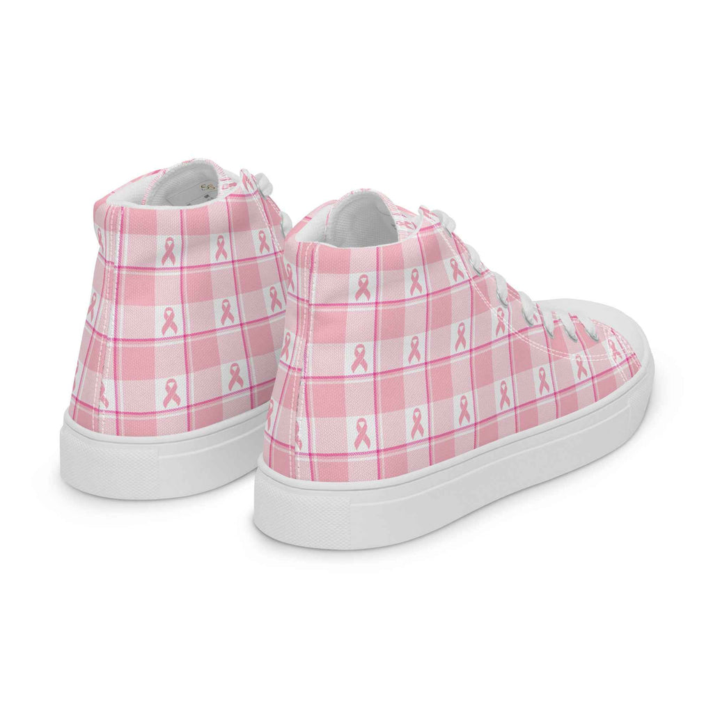 Men’s High Top Canvas Shoes Breast Cancer Awareness Plaid - Scottish Squares