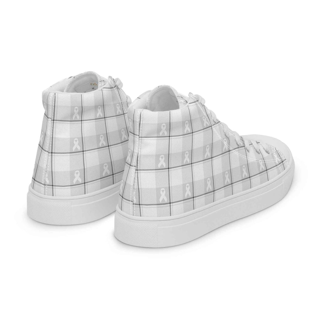 Men’s High Top Canvas Shoes Lung Cancer Awareness Plaid, White Ribbon, Supportive Gift - Scottish Squares